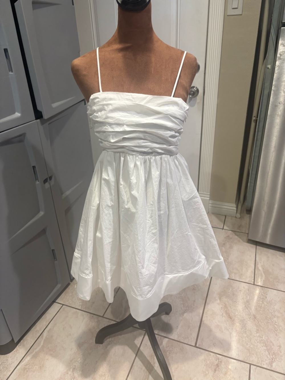 Glamorous White Spaghetti Strap Ruched Dress